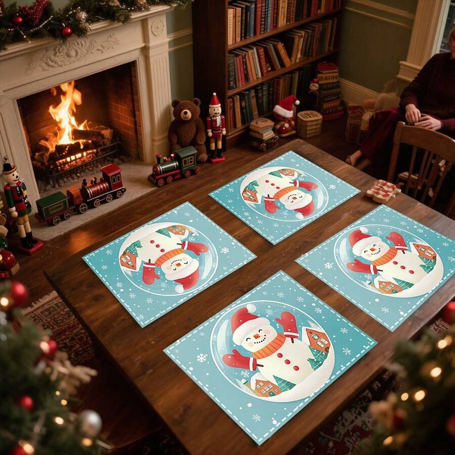 1 套/1 件/4 件/6 件圣诞雪人印花餐垫，送给妈妈的礼物，适合家居装饰、生日礼物、节日礼物、厨房和派对装饰，可作为圣诞礼物赠送 - 彩色 - 查看 1