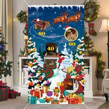 1 pièce Toile de fond de Noël avec bonhomme de neige, sapin de Noël, Père Noël, renne et boîte-cadeau de Noël - Décoration de fête festive, cannes de bonbon, flocons de neige et maisons - Polyester pour fêtes intérieures/extérieures, photomatons, décoration de la maison, décoration de Noël (livré avec 4 sacs de sable de n'importe quelle couleur)