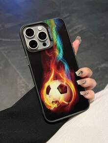 1 carcasă de telefon neagră, cu design modern cu tematică de fotbal în flăcări, rezistentă la șocuri și zgârieturi, potrivită pentru utilizare zilnică și călătorii, compatibilă cu XR/11 Pro Max/7P/8P/12 Pro/12 Pro Max/13 Pro/13 Pro Max/14 Pro/14 Pro Max/15 Pro/15 Pro Max/14/15Plus/16E/16 Pro/16 Pro Max/SMART8, Galaxy A55/A15/S23/S24/S25, ultra impermeabilă și anti-cădere. - Negru - Vizualizare 2