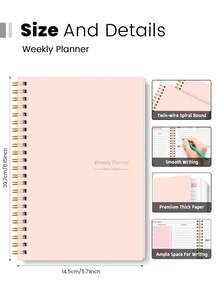 Trees Women's Weekly Planner Notebook, Undated Daily Schedule, Spiral Bound Goal Planner With Habit Tracker - Pink - View 7