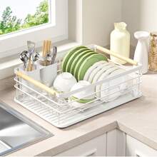 SIDIANBAN Dish Drying Rack For Kitchen Counter - Large Dish Rack With Drainboard, Rustproof Dish Drainer With Utensil Holder For Sink, 43 X 30.5 X 14 Cm Black