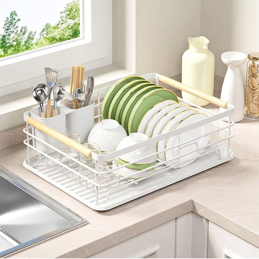 SIDIANBAN Dish Drying Rack For Kitchen Counter - Large Dish Rack With Drainboard, Rustproof Dish Drainer With Utensil Holder For Sink, 43 X 30.5 X 14 Cm Black
