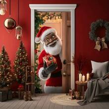 1pc Charming Black Santa Claus Polyester Door Curtain - Holiday Welcome Banner, Vibrant Christmas Scene, Indoor Outdoor Decor, Polyester, Christmas Decoration - Multicolor - View 6