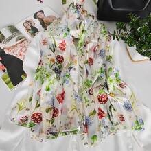 100% Mulberry Silk Scarf For Women Lightweight Long Scarves Beach Wraps Cover Up -Travel Photography Scarfhalloween - 白色花卉 - 查看 6