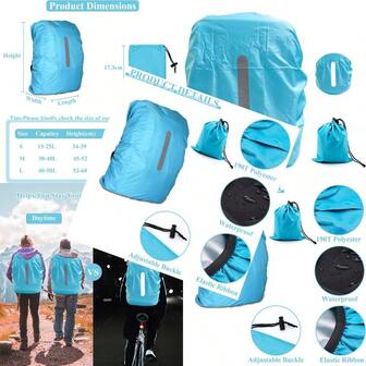 Rain Cover For Backpacks With Reflective Strips 15L50L Waterproof Backpack Rain Cover With Storage Bag Rain Cover School Bag For Hiking Camping Travel Cycling