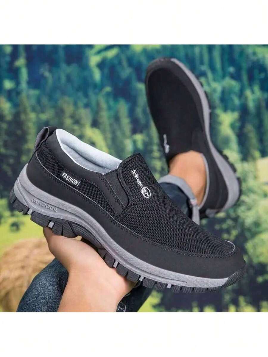 Men's Casual Non-Slip Slip-On Sneakers Lightweight And Breathable Outdoor Shoes Total Comfort Ideal For Hiking And Adventures - 黑與白 - 查看 1