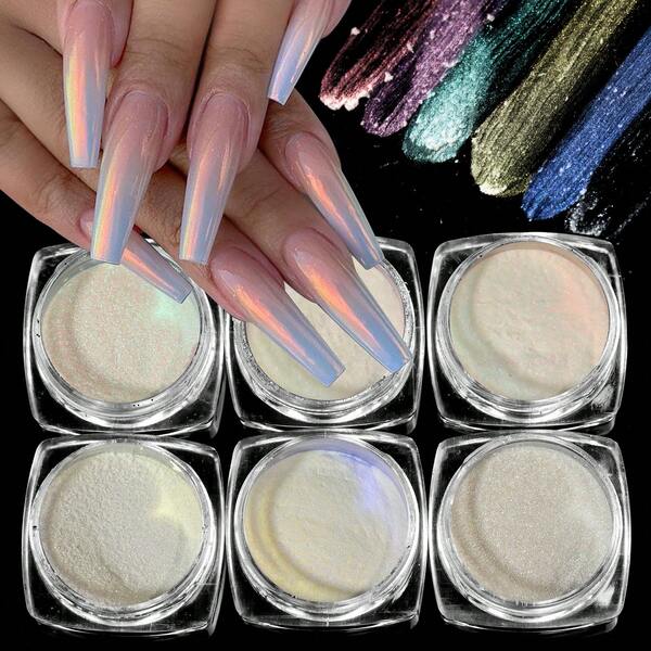 Efecto 6 Tonos Aurora para Decoración de Uñas - Polvo Mágico para Diseños Únicos y Creativos - Versatilidad en la Aplicación - Transforma Tus Uñas con Brillo Auroral
