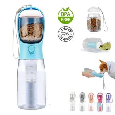 Botella de agua para perros con contenedor de comida y soporte para bolsas de residuos, tazón de agua de viaje, dispensador portátil para mascotas, accesorios para perros, artículos esenciales y necesidades para cachorros, Yorkshire Terrier, Chihuahua, para caminar y hacer senderismo