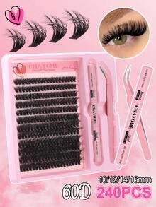 192/216/240 D Curl Large-Capacity False Eyelash Extensions Kit With Eyelash Extensions Adhesive, Tweezers, And Eyelash Brush. Fluffy, Thick, And Soft False Eyelash Extension Set, 60d 80d 100d 10-16mm Mixed-Length Individual Eyelash Clusters. Natural Look Style And Thin False Eyelashes For Daily And Dating, Cosplay, Night Party, Club, Stage, Carnival, Bridal,Wedding Makeup, Fake Eyelashes Gift Set For Women, Girlfriendlash Clusters Kit,Lashes,Eyelashes,Fake Lashes - Pink - View 3