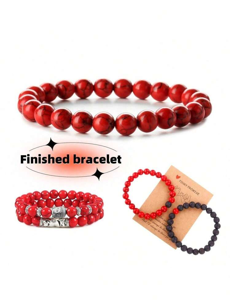 1pc Natural Red Turquoise Round Beads 4/6/8/10/12mm, Fashion Denim Christmas Red DIY Beading, Suitable For Making Bracelets, Necklaces, Jewelry, Couples Bracelets, Phone Chains, Keychains, Wholesale Beads - Red Turquoise - View 7