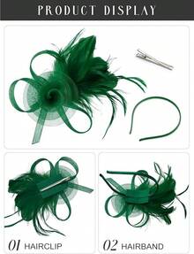 Fascinators Hats Women,Tea Party Fascinator Hair Clip With Feathers Wedding,Derby Hats Headbands - Ha9462-綠色 - 查看 4