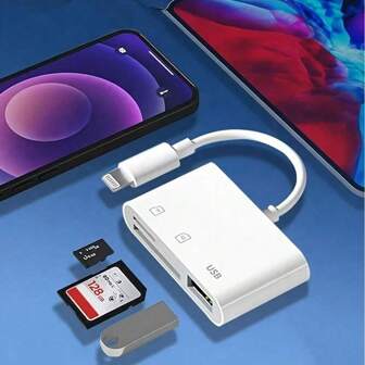 1 pieza Adaptador USB/OTG 3 en 1 y lector de tarjetas, transferencia de datos de alta velocidad para teléfonos/cámaras/computadoras, compatible con iPhone 14 Pro Max/14 Pro/14 Plus/14/13/12/11/XS/XR/8/7/6, serie iPad