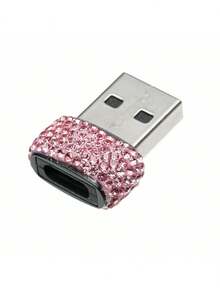 A1pcs 闪亮奢华水晶汽车 USB 转 Type-C 适配器，可充电和传输数据，适用于车载充电器、移动电源和电脑充电和传输数据，Type-C 音频插孔转换器，迷你设计，便于携带，金属材质，耐用时尚 - 彩色 - 查看 16