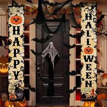 One Piece Halloween Porch Decoration Banner Made Of Polyester Fiber, Featuring 'Trick Or Treat' For Halloween Night Parties, Suitable For Home Front Doors, Courtyards, Farmhouses, Gardens, Outdoor And Indoor Welcome Signs. - Multicolor - View 2