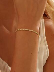 1pc Fashionable Minimalist Stainless Steel Twisted Chain Bracelet, Suitable For Daily Wear