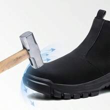 Men's Protective Shoes, Rotary Buckle Design, Anti-Impact Piercing Steel Head Work Sports Shoes, Lightweight Breathable Mesh Top Material, All-Weather Comfortable Wear, Black With Turquoise Embellishing, Reflective Brand Logo - 黑色 - 查看 3