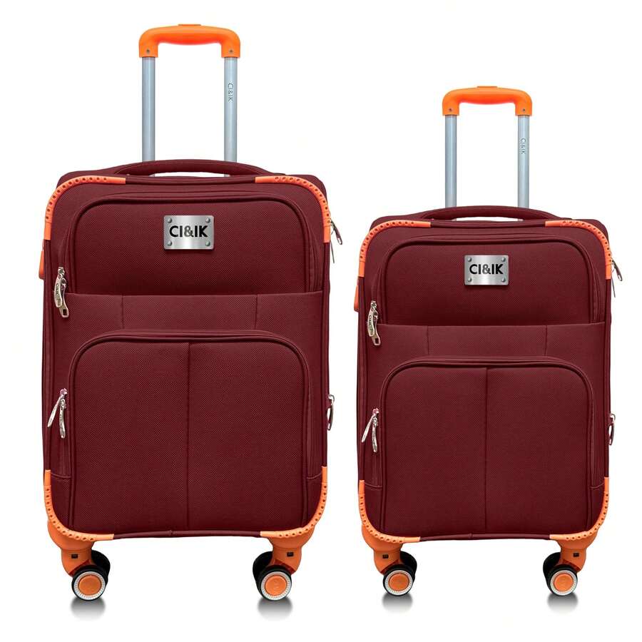 Set Of 2 Travel Suitcases, 20 And 18 Inches, With Rigid Wheels And A Lock. - 酒紅色 - 查看 1