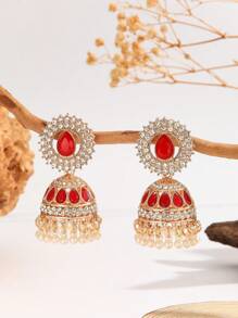 1 Pair Elegant Bohemian Style Crystal Rhinestone Faux Pearl Tassel Teardrop Earrings, Suitable For Women & Girls Everyday, Festival, Wedding And Party Wear/Jewelry Gift - Multicolor - View 7