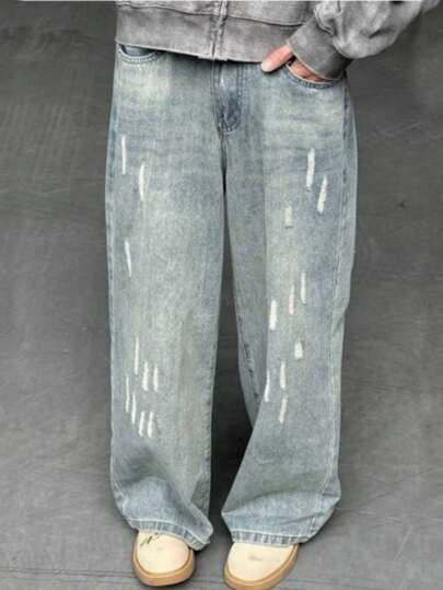 Vintage tvättade blårandiga slitna casualjeans för tonåringar, retro amerikansk stil, raka ben, vår/höst, ny design, mellan- och stor tonårspojke, studenter