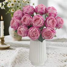 Artificial Silk Flower Realistic Faux Long Stem Daisy Flower With Leaves For Home Kitchen Party Table Vase Decor - Hot Pink - View 4