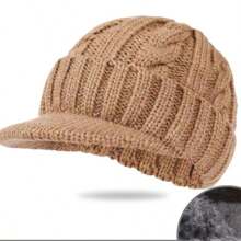 1 件男士短檐棒球帽，温暖针织帽，带保暖内衬，适合中老年人，冬秋季服装蓬松 - A - 查看 6