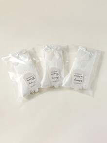 1/3 双女童白色垂直罗纹蝴蝶结装饰荷叶边及膝袜，四季皆宜，新款秋冬，透气针织面料，公主风，适合居家、派对、学校、节日礼物 - 白色 - 查看 9
