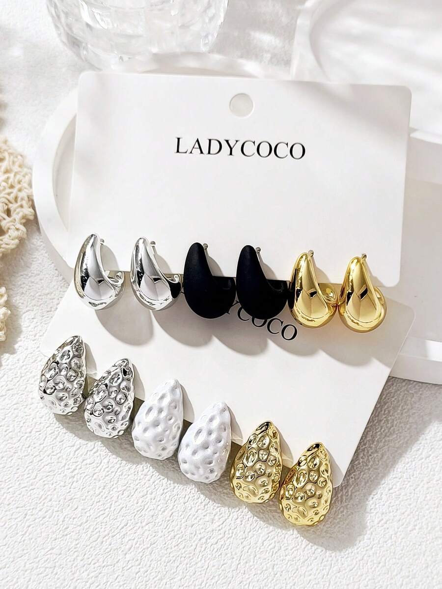 LADYCOCO 6 Pairs Elegant Teardrop Earrings Set, Suitable For Women's Daily Wear, Dating, Party And Everyday Matching