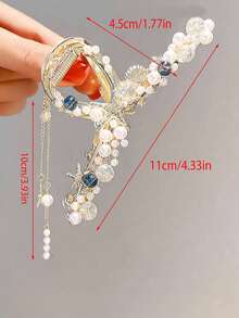 1 chiếc kẹp tóc thời trang nữ trang trí vỏ sò và ngọc trai giả, thanh lịch cho cuộc sống hàng ngày, đi học, đại học, kỳ nghỉ thu/đông, phong cách đi biển mùa hè. - Vàng - Xem 6