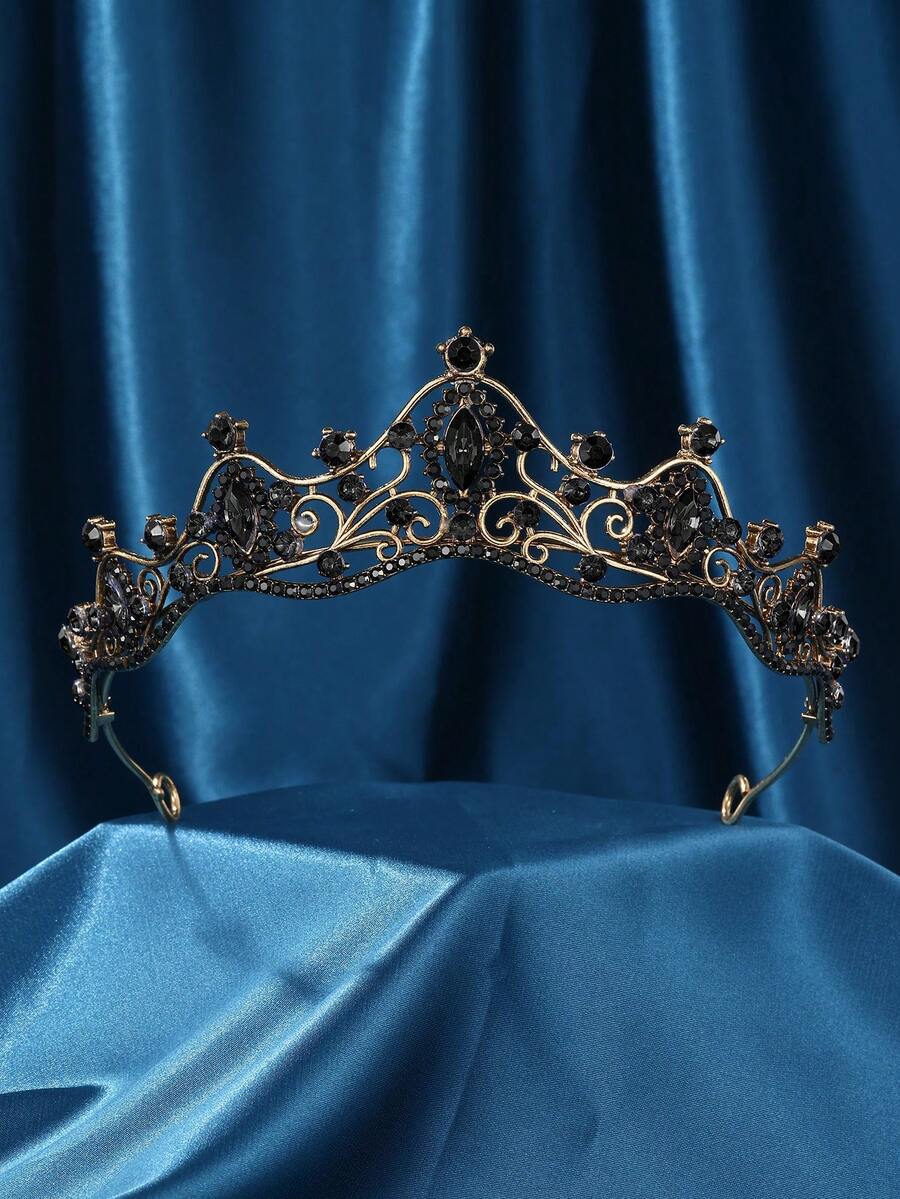Vintage Headpiece And Crown For Women, Bridal Wedding Headpiece Royal Queen Crown Headband, Metal Princess Headpiece Suitable For Bride, Birthday, Prom, Photo Shoot, Fashion Accessory Valentine's Day Accessories - Black - View 1