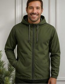 Men's Lightweight Plain Water-Repellent Windbreaker Jacket With Hood - Verde oscuro+liso+G - Ver 1