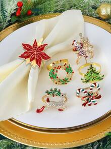 2-6pcs/Set Christmas Napkin Rings, Snowman, Christmas Tree, Boots, Santa Hat, Candy Cane, Christmas Table Decor Napkin Holders, Christmas Party Napkin Rings - Multicolor - View 2