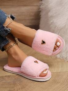 Dép lê nữ đơn giản thời trang họa tiết trái tim, lót lông mềm mại, hở mũi, thoải mái cho phòng ngủ và phòng khách, thích hợp cho mùa xuân/thu. - Hồng - Xem 6