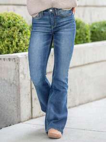 Women's Casual High Waist Skinny Flare Jeans With Pockets, Versatile