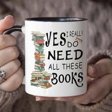 1 件爱书人陶瓷咖啡杯 - “书不嫌多”设计，鲜艳的花卉和书籍插图，可重复使用的水杯，适合同学、儿子和女儿，理想的节日、生日、圣诞节礼物、毕业礼物，教室水杯花卉插图马克杯耐用陶瓷杯，爱书人礼物 - 彩色 - 查看 23