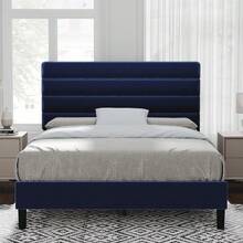 Bed Frame With Headboard, Velvet Upholstered Platform Bed Frame, Modern Bed Frame With Horizontal Channel Design, Strong Wooden Slats Support, No Box Spring Needed, Noise-Free, Easy Assembly, White/ Black/ Pink/ Blue/ Green, Twin/ Full/ Queen Size * Bed Frame Queen Queen Bed Frame Bed Frame Full Full Size Bed Frame King Size Bed Frame Twin Bed Frame Room Decor Home Decor Christmas Decor Bedroom Decor Valentine Day Decor Storage Living Room Decor Furniture House Decor - 藍色 - 查看 1