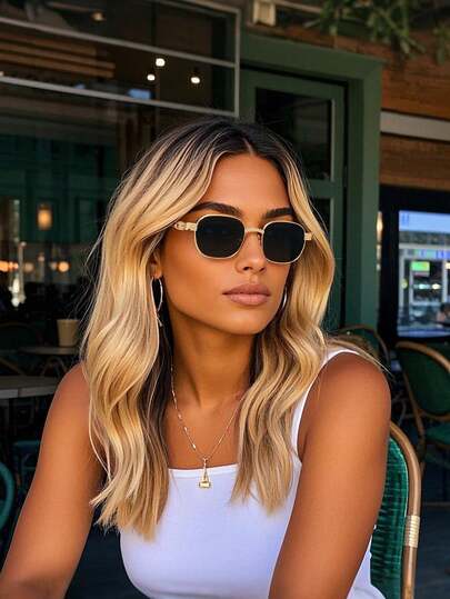 1 Pair Copper Geometric Full Frame Classic Modern Minimalist Style Women's Fashion Glasses, Suitable For Daily Life, Tropical Beach Vacation, Family Outings, Outdoor Leisure Activities, Women's Gifts, Party Attire, Weekend Outfits, Date Outfits, Fashion Accessories, Fits All Face Shapes.