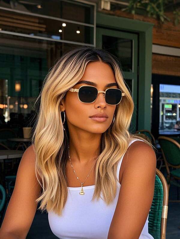 1 Pair Copper Geometric Full Frame Classic Modern Minimalist Style Women's Fashion Glasses, Suitable For Daily Life, Tropical Beach Vacation, Family Outings, Outdoor Leisure Activities, Women's Gifts, Party Attire, Weekend Outfits, Date Outfits, Fashion Accessories, Fits All Face Shapes.