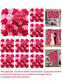 1/10Pcs Flower Wall Panel, Suitable For Flower Wall Backdrop, 9.8*9.8 Inch Pink Artificial Rose Hydrangea Artificial Flower Panel Artificial Flower Background, Suitable For Wall Decoration, Party And Wedding Decoration, Bride Gift/Baby Gift Decoration