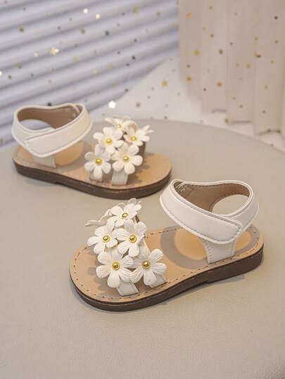 Dép đế bằng dễ thương thời trang cho bé gái, Dép PU họa tiết hoa cho học sinh tiểu học, Dép thường ngày cho trường học ngoài trời, Thích hợp cho ngày lễ