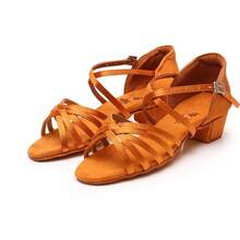 1 Đôi giày khiêu vũ Latin dành cho nữ, đế mềm, gót vừa, chất liệu satin, giày khiêu vũ chuyên nghiệp cho trường dạy khiêu vũ, biểu diễn khiêu vũ - màu nâu - Xem 6