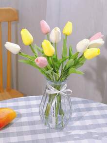 1 个玻璃花瓶，简约透明花瓶，用于插花、干花、鲜花均可使用，家居装饰花瓶，桌面装饰，适用于客厅、卧室、餐厅、花园、露台、花店、甜品店、咖啡厅等，生日礼物、节日礼物、母亲节返校房间装饰学校用品厨房装饰