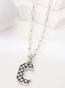 1pc Western Country Style Vintage Textured CCB Multicolor Leopard Print Black & White Plaid 26 Letter Minimalist Pendant Necklace, Sweater Chain