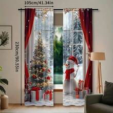 Conjunto de 2 Cortinas de Natal com Árvore de Natal - Bolso para Varão, Impressão Digital, Tecido de Poliéster, Apresentando Cena Natalina Nevosa com Boneco de Neve e Presentes, Decoração Vermelha e Branca Adequada para Sala de Estar, Cozinha, Quarto, Sala de Jantar, Decoração de Natal para Casa (Efeito Estampado, Sem Painéis de Cortina) Decorações de Natal Decoração de Casa Decoração de Quarto - Multicolorido - Ver 13
