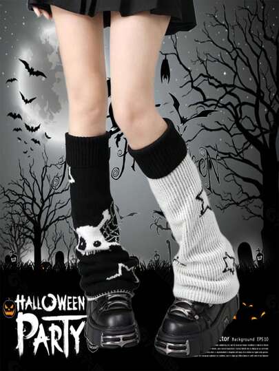 1 Pair - Star Skull Leg Warmers, Punk Pile Socks For Women, Autumn And Winter Slimming Socks, Reversible Winter Women