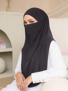 1pc Instant Hijab Muslim Instant Khimar, Soft, Comfortable, Breathable, Skin-Friendly Crystal Linen Fabric, Forehead Strap Design For Secure Fit, Multiple Wearing Styles, Suitable For Daily Life, Worship, Gathering, Prayer, Pilgrimage