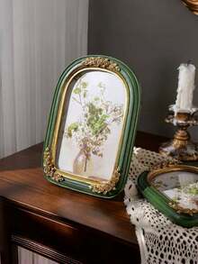 Green Vintage Arch Frame, 5x7 And 8x10 Inch Retro Photo Frame, Elegant Gold Floral Pattern, Handcrafted Textured Resin, Antique Frame, Suitable For Wall Decor, Also As Wedding Bride Gift Or Holiday Gift - Multicolor - View 7