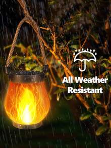 1/2 件太阳能火焰吊灯 - 3D 闪烁 LED 具有逼真的余烬效果，IP65 防水花园吊灯适用于露台凉亭，锻铁悬挂装饰