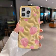 Teléfono Un elegante teléfono con un diseño de fresa cremosa y un patrón de meteorito, compatible con los modelos 11 al 16 Plus, Pro y Pro. Cuenta con una calidad elegante y premium, lo que lo convierte en una opción atractiva. - Colores mixtos 2 - Ver 1