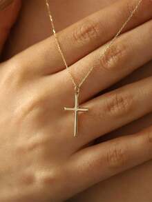 1 件优雅时尚十字架吊坠项链，适合女性日常佩戴 - 金色 - 查看 2