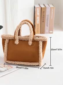 女士毛绒斜挎包手提包，秋冬新款时尚优雅可爱柔软仿麂皮托特包大容量单肩包，可调节肩带，是女性休闲外出和日常使用的完美礼物，新款女士皮草包